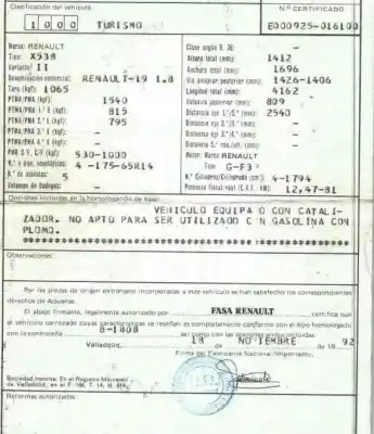 Утилизация автомобиля renault 19 ii (b/c53_) 1.8 (b/c538) года 1993 питание f3p