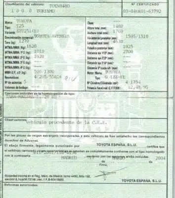 Veicolo di demolizione toyota                                             avensis sedán (_t25_)                                                                                                                                                                                                                                      1.8 (zzt251_)                                                                                                                                                                                                                                              dell'anno 2005 alimentato 1zzfe
