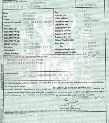 Scrapping Vehicle citroen c5 iii (rd_) 2.0 hdi 140 of the year 2010 powered rh02