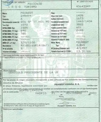 Veículo de Sucata peugeot 206 fastback (2a/c) 2.0 hdi 90 do ano 2003 alimentado rhy