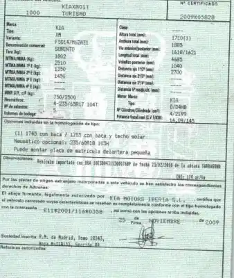 Veículo de Sucata kia sorento ii (xm) 2.2 crdi do ano 2009 alimentado d4hb