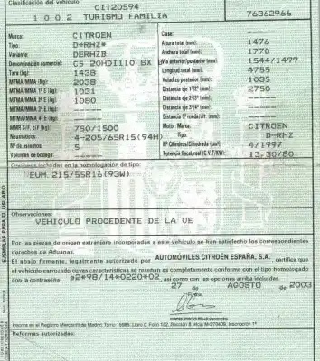 Verschrottungsfahrzeug citroen                                            c5 i break (de_)                                                                                                                                                                                                                                           2.0 hdi (derhzb. derhze)                                                                                                                                                                                                                                   des jahres 2003 angetrieben rhz (dw10ated)