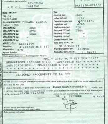 Verschrottungsfahrzeug renault                                            scénic i monospace (ja0/1_, fa0_)                                                                                                                                                                                                                          1.6 (ja00, ja16, ja15, ja19, ja1v, ja2b, ja2c, ja0b,... des jahres 2002 angetrieben k4ma700