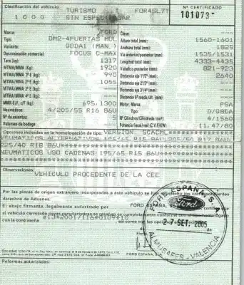 Утилизация автомобиля ford                                               focus c-max (dm2)                                                                                                                                                                                                                                          1.6 tdci года 2006 питание g8da