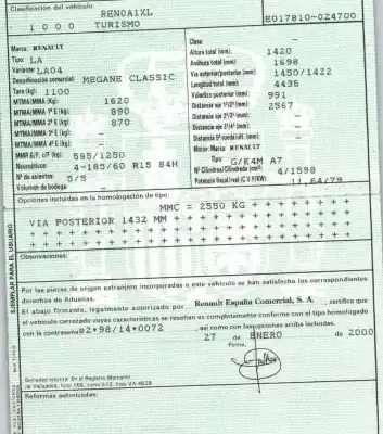Scrapping Vehicle renault megane i classic (la0/1_) 1.6 16v (la00, la04, la0b, la11, la16, la19, la1j, la1k,... of the year 2000 powered k4ma700