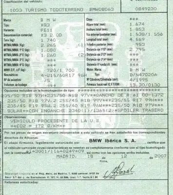 Scrapping Vehicle bmw x3 (e83) 2.0 sd of the year 2007 powered n47d20a