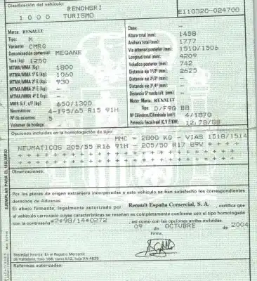 Scrapping Vehicle renault megane ii (bm0/1_, cm0/1_) 1.9 dci (bm0g, cm0g) of the year 2004 powered f9qb800