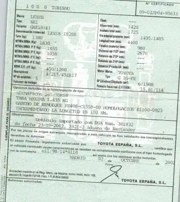 Veicolo di demolizione lexus is i (_e1_) 200 (gxe10) dell'anno 2003 alimentato 1gfe