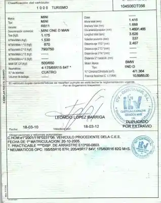 Утилизация автомобиля mini mini (r50, r53) one d года 2005 питание 1nd