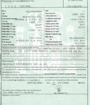 Vehicul casat volkswagen touran (1t1, 1t2) 2.0 tdi 16v al anului 2004 alimentat bkd