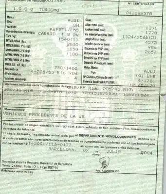 Здавання транспортного засобу audi                                               a4 b6 descapotable (8h7)                                                                                                                                                                                                                                   1.8 t                                                                                                                                                                                                                                                      року 2004 потужний bfb