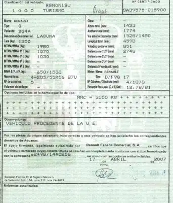 Утилизация автомобиля renault laguna ii (bg0/1_) 1.9 dci (bg1a, bg1w, bg0g) года 2007 питание f9q1758