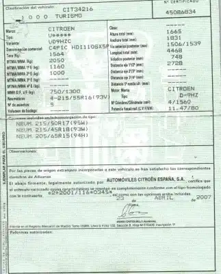 Scrapping Vehicle citroen c4 picasso i monospace (ud_) 1.6 hdi of the year 2007 powered 9hz