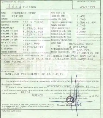 Здавання транспортного засобу mercedes-benz clase e (w124) e 300 turbo-d (124.133) року 1994 потужний 603960