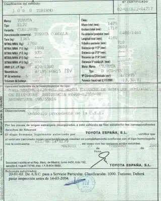 Scrapping Vehicle toyota corolla (_e12_) 2.0 d-4d (cde120r_, cde120l_) of the year 2002 powered 1cdftv