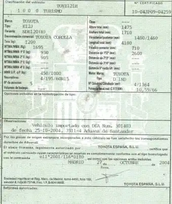 Veículo de Sucata toyota corolla (_e12_) 1.4 d (nde120_) do ano 2004 alimentado 1nd