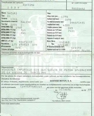 Veículo de Sucata suzuki baleno (eg) 1.6 i 16v (sy416) do ano 1999 alimentado g16b