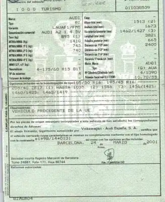 Veículo de Sucata audi a2 (8z0) 1.4 do ano 2001 alimentado aua
