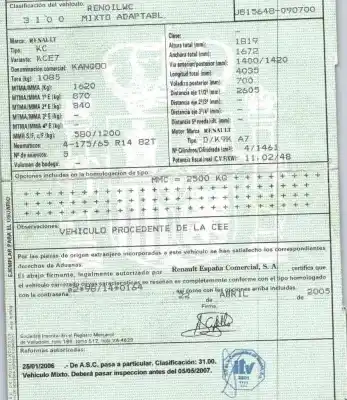 Veículo de Sucata renault kangoo (kc0/1_) 1.5 dci (kc07) do ano 2005 alimentado k9k a7