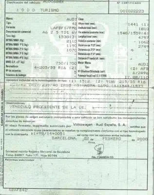 Утилизация автомобиля AUDI                                               A6 C5 (4B2)                                                                                                                                                                                                                                                2.5 TDI года 2000 питание AFB