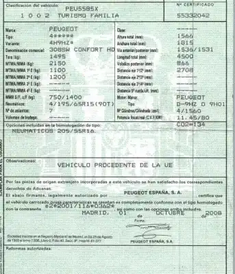 Утилизация автомобиля peugeot 308 sw i (4e_, 4h_) 1.6 hdi года 2008 питание 9h01