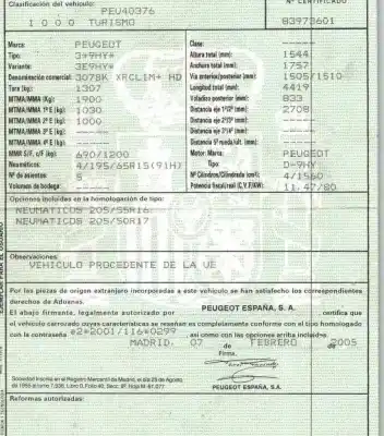 Здавання транспортного засобу peugeot 307 break / sw (s1) 1.6 hdi року 2005 потужний 9hy