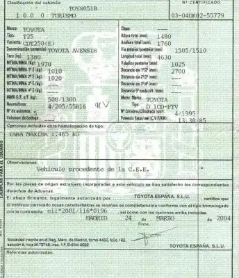 Sloopvoertuig toyota                                             avensis sedán (_t25_)                                                                                                                                                                                                                                      2.0 d-4d (cdt250_)                                                                                                                                                                                                                                         van het jaar 2004 aangedreven 1cdftv