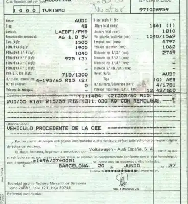 Здавання транспортного засобу audi                                               a6 c5 (4b2)                                                                                                                                                                                                                                                1.8 t                                                                                                                                                                                                                                                      року 1997 потужний aeb