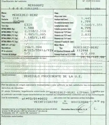Veículo de Sucata mercedes-benz clase e (w210) e 320 (210.065) do ano 1998 alimentado 112941