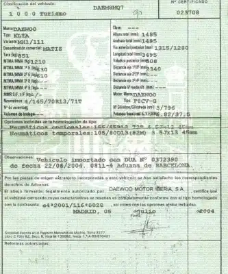 Veículo de Sucata daewoo matiz (m100, m150) 0.8 do ano 2004 alimentado f8cv