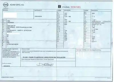 Здавання транспортного засобу opel meriva b monospace (s10) 1.6 cdti (75) року 2014 потужний b16dth
