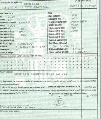 Veicolo di demolizione renault kangoo (kc0/1_) 1.5 dci (kc07) dell'anno 2006 alimentato k9kb702