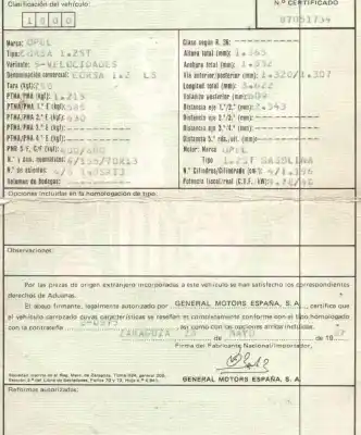 Veicolo di demolizione opel corsa a fastback (s83) 1.2 s (f08, m08, f68, m68) dell'anno 1987 alimentato 12st