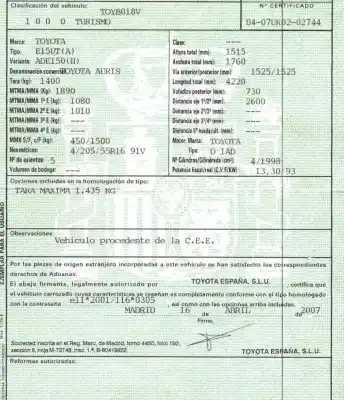 Здавання транспортного засобу toyota auris (_e15_) 2.0 d-4d (ade150_) року 2007 потужний 1ad