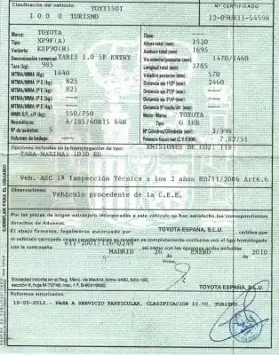 Утилизация автомобиля toyota yaris (_p9_) 1.0 vvt-i (ksp90_) года 2010 питание 1kr