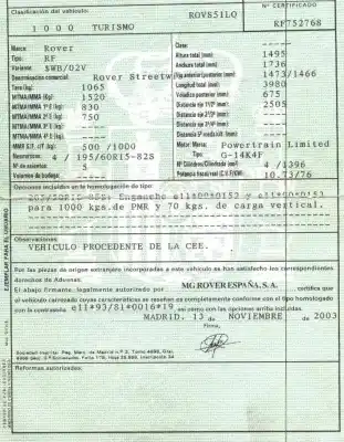 Scrapping Vehicle rover streetwise fastback 1.4 of the year 2003 powered 14k4f