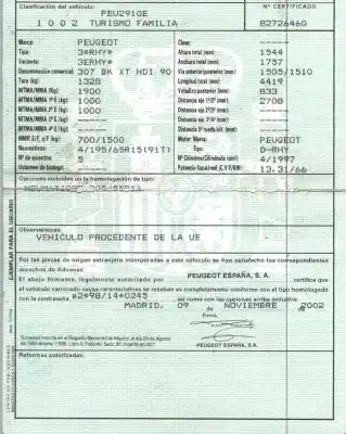 Утилизация автомобиля peugeot 307 break / sw (s1) 2.0 hdi cat года 2003 питание rhy