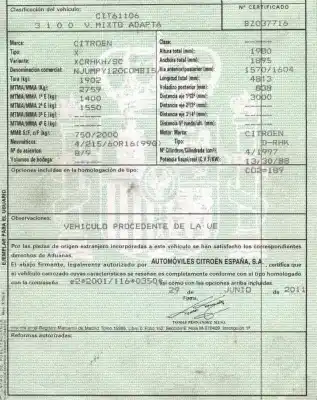 Утилизация автомобиля citroen                                            jumpy furgón                                                                                                                                                                                                                                               2.0 hdi 120 года 2011 питание rhk