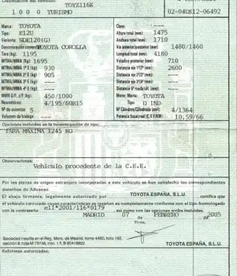 Scrapping Vehicle toyota corolla (_e12_) 1.4 d (nde120_) of the year 2005 powered 1nd