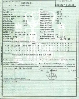 Утилизация автомобиля renault megane scenic (ja0/1_) 1.9 d (ja0j) года 2000 питание f8q 57