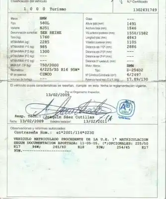 Veículo de Sucata bmw serie 5 touring (e61) 2.5 cat do ano 2009 alimentado 256d2