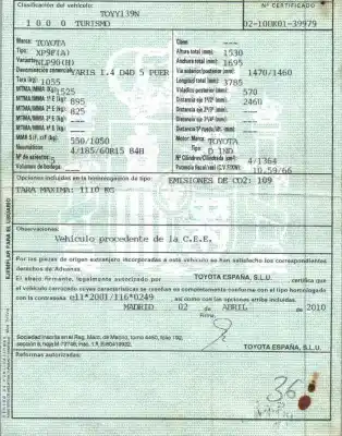 Утилизация автомобиля toyota yaris (_p9_) 1.4 d-4d (nlp90_) года 2010 питание 1nd
