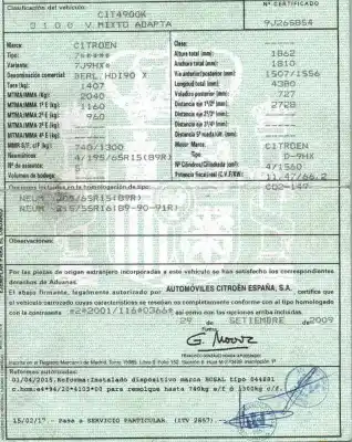 Veículo de Sucata citroen berlingo xtr 1.6 hdi 92 do ano 2009 alimentado 9hx