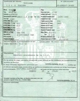 Veicolo di demolizione toyota yaris (_p9_) 1.4 d-4d (nlp90_) dell'anno 2009 alimentato 1nd