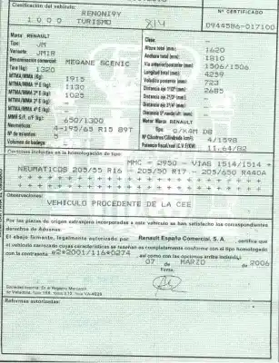 Утилизация автомобиля renault scénic ii (jm0/1_) 1.6 16v (jm1r) года 2006 питание 