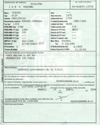 Scrapping Vehicle toyota corolla (_e12_) 2.0 d-4d (cde120r_ cde120l_) of the year 2006 powered 1cdftv