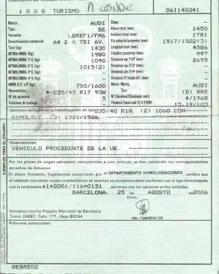 Scrapping Vehicle audi a4 berlina (8ec) 2.0 tdi of the year 2006 powered bre