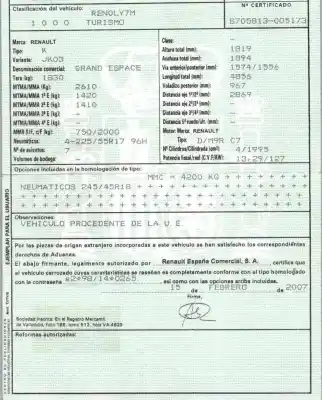 Veicolo di demolizione renault espace iv (jk0/1_) 2.0 dci (jk03 jk04 jk1c jk1g jk1j jk1k) dell'anno 2007 alimentato m9rc7