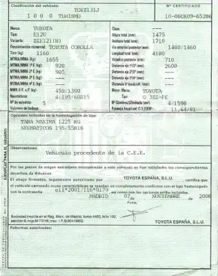 Veículo de Sucata toyota corolla (e12) 1.6 16v do ano 2006 alimentado 3zzfe