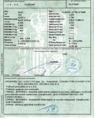 Veicolo di demolizione fiat stilo (192) 1.9 jtd cat dell'anno 2001 alimentato 192a1000